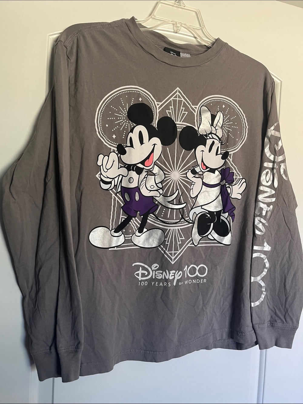 Disney 100 Mickey & Minnie Long Sleeve Tee - Gray with Purple Accents